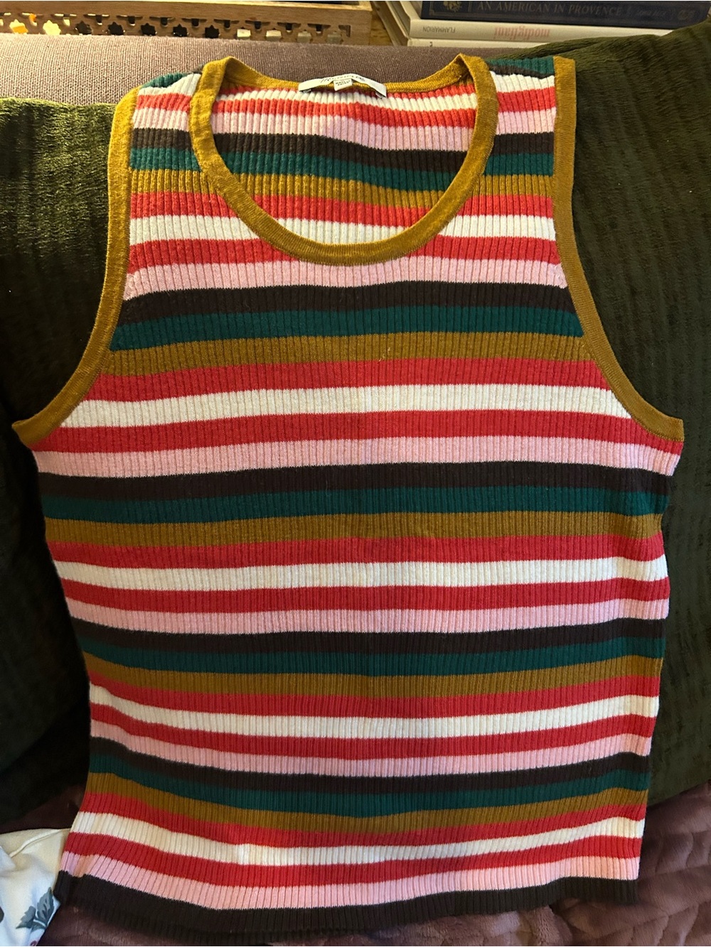 Madewell Merino-Blend Striped Ribbed Tank in Pink, Red, Green, Mustard